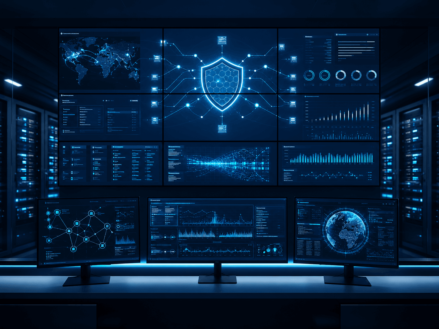 Cybersecurity dashboard and network operations center visual